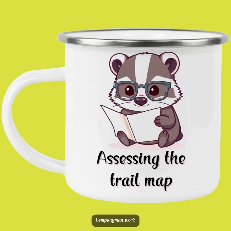 Funny Badger Enamel Camping Mug: Rugged Humor for Outdoor Adventures