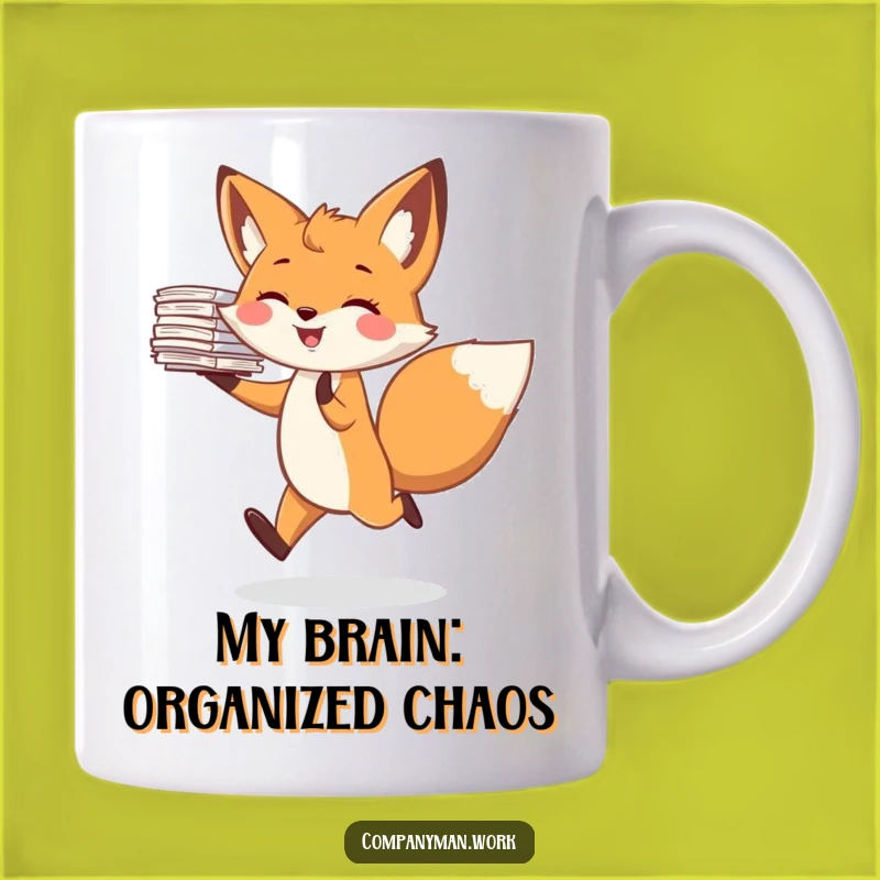 Funny Fox Skipping with Papers Mug: Hilarious Office Humor Gift for Colleagues