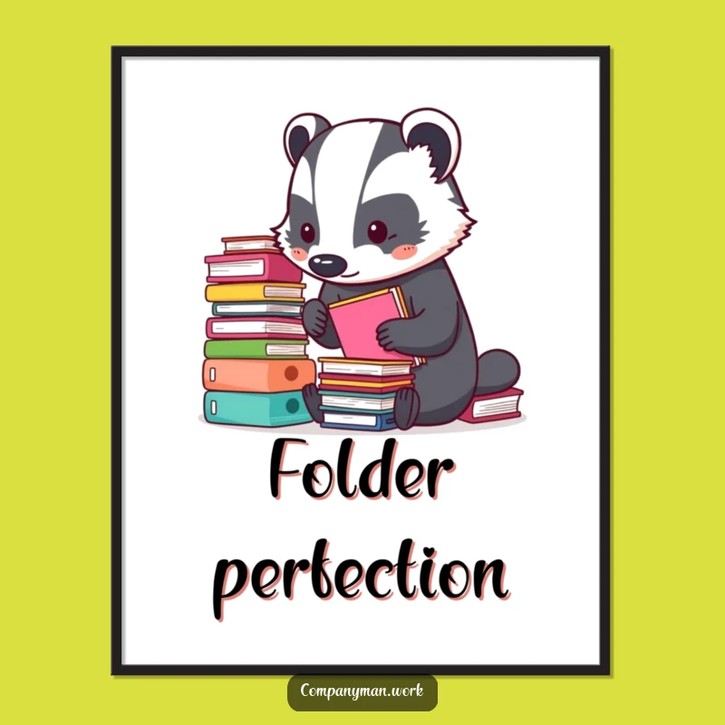 Funny Badger Organizing Folders Digital Art: Hilarious Instant Download