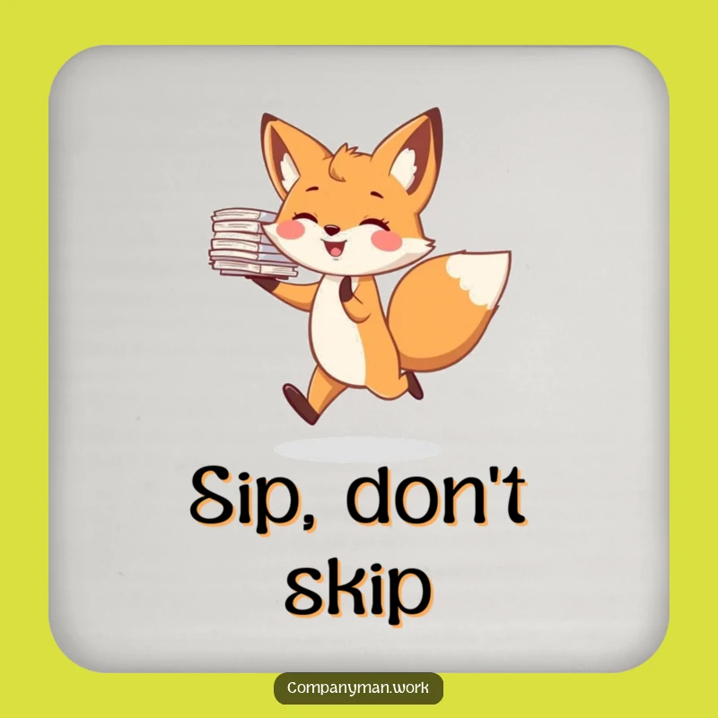 Funny Fox Skipping Papers Drink Coaster: Hilarious Table Protector Gift