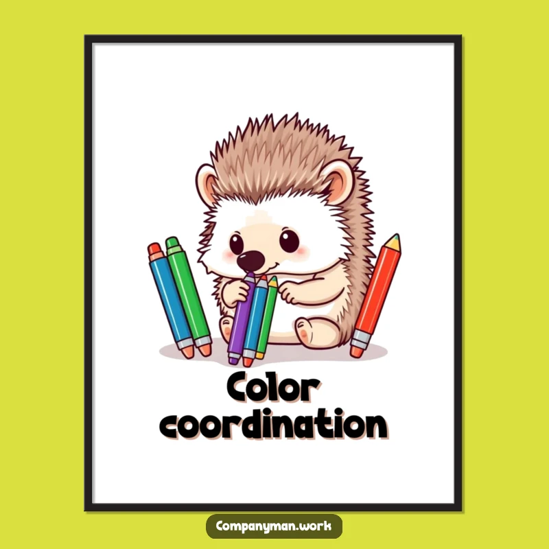 Funny Hedgehog Pen Sorter Poster: Whimsical Wall Art for Desks and Studios