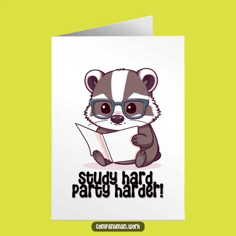 Free Printable Birthday Card: Funny Bookworm Badger, Downloadable Greeting for Scholars