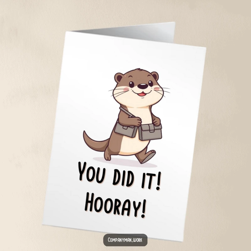 Funny Free Printable Congrats Card: A happy otter wearing a small briefcase strides purposefully, ready to conquer new business challenges.