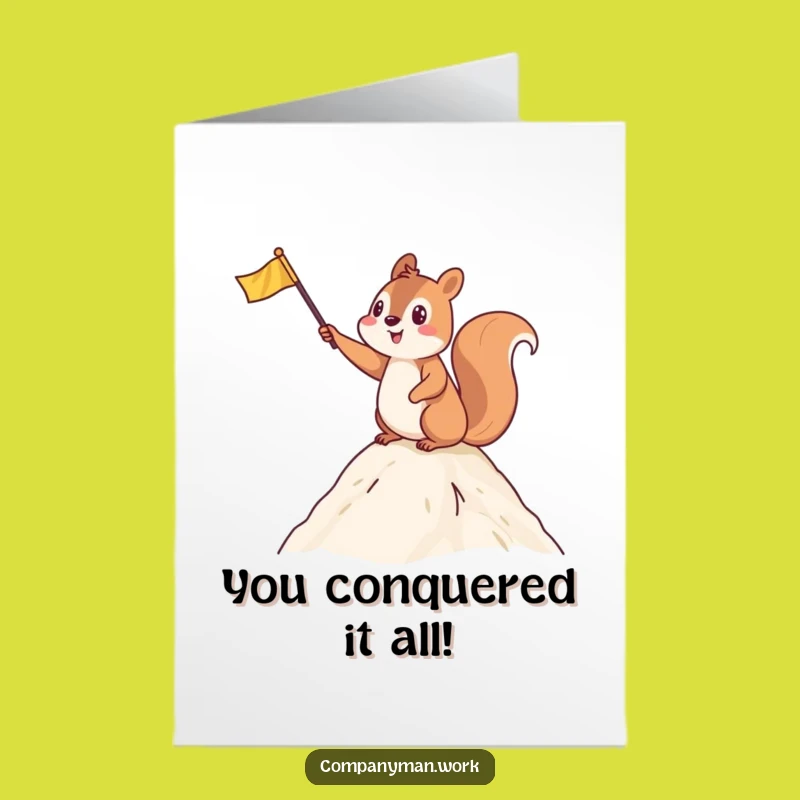 Free Printable Congrats Card: Victorious Squirrel, Peak Achievement Downloadable Greeting