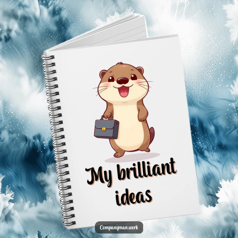 Funny notebook with a happy otter holding a miniature briefcase and jumping excitedly, perfect for jotting down business wins.