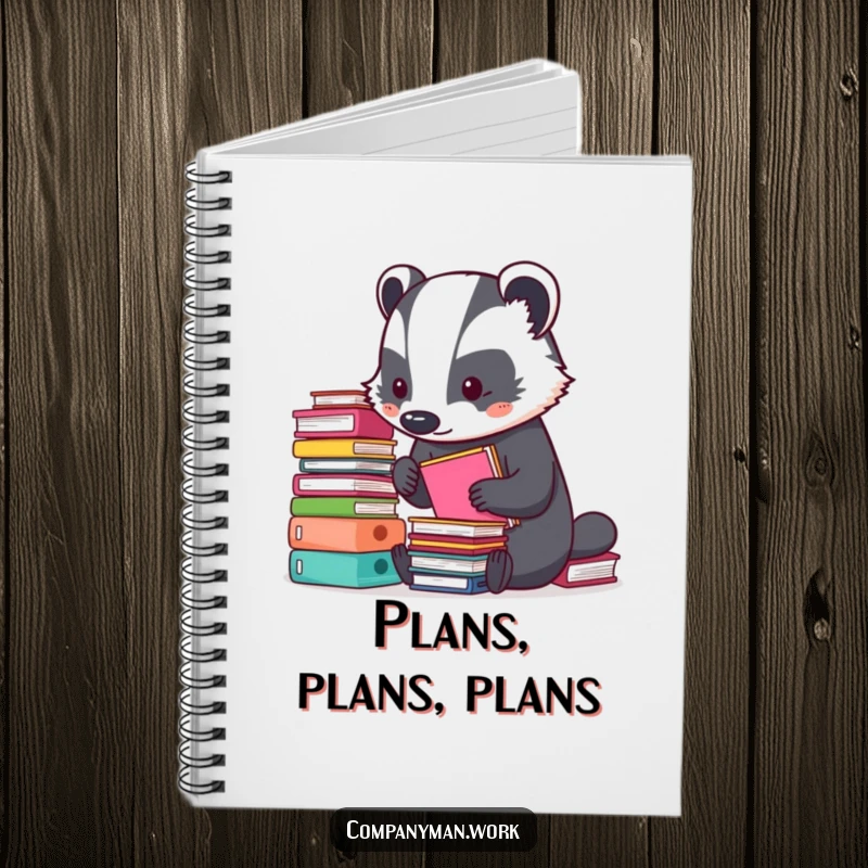 Funny notebook with a busy badger meticulously organizing tiny colorful folders. Ideal for planners, journals, and organized note-taking.