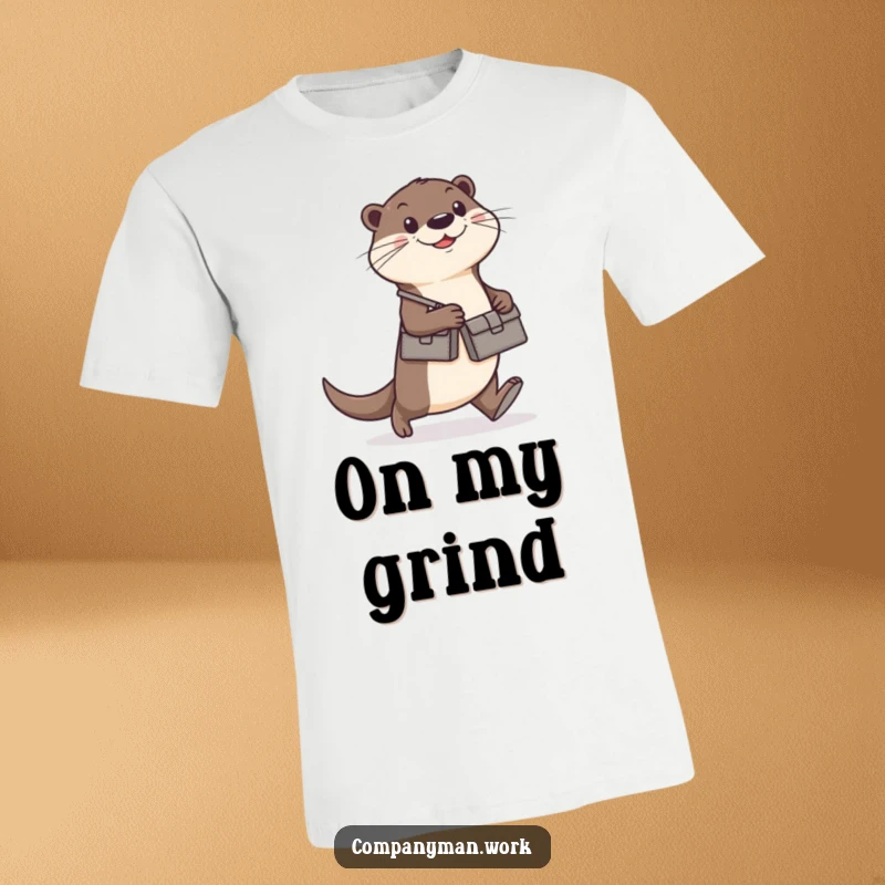 Funny otter carrying a briefcase, walking briskly with a determined look, on a t-shirt, great funny gift.
